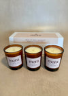 Trio of Mora Moments Core Collection  Gift Set Three Votive Candles amber jars